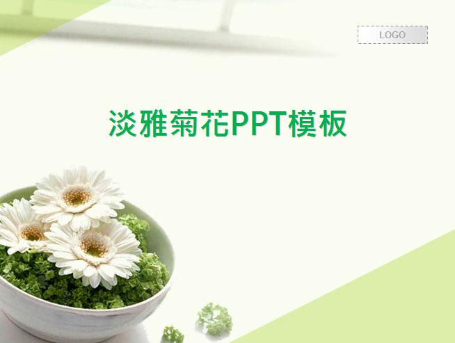 清新淡雅的菊花背景PPT模板,PPT模板,素材免费下载