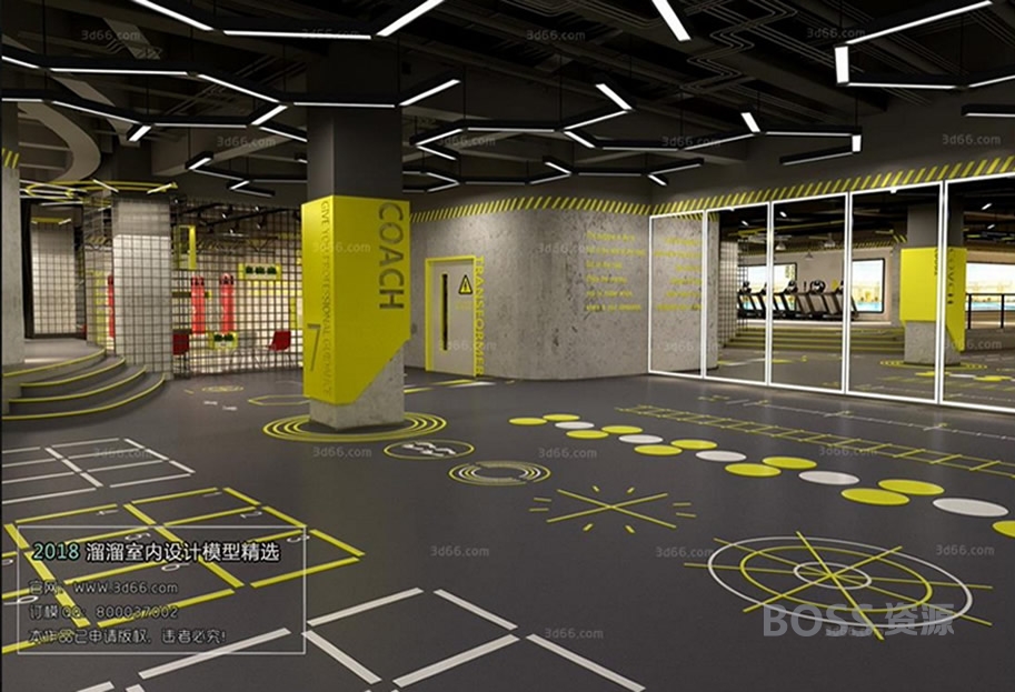 健身房3d模型cad施工图体育器材 瑜伽馆会所3Dmax效果图素材