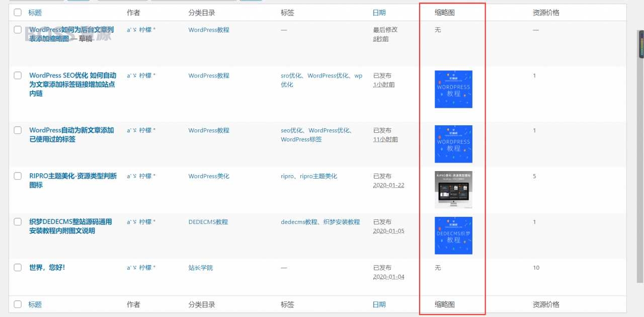 AT互联|WordPress如何为后台文章列表添加缩略图_