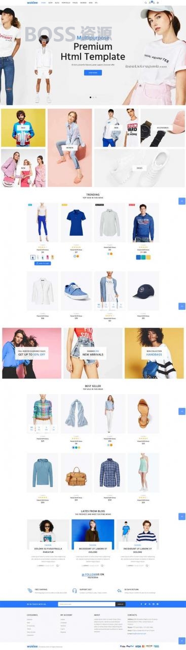 AT互联|自举 蓝色服装购物中心 模板响应式