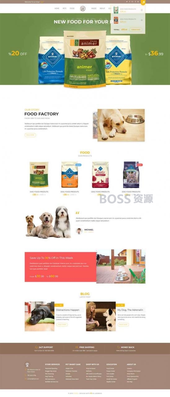 AT互联|大气的宠物狗粮销售商城网站模板