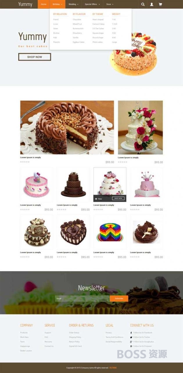 AT互联|国外响应式网上预订蛋糕店商城模板html源码