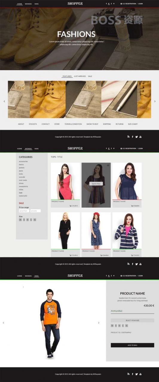 AT互联|黑色的响应式服装购物网站模板源码下载