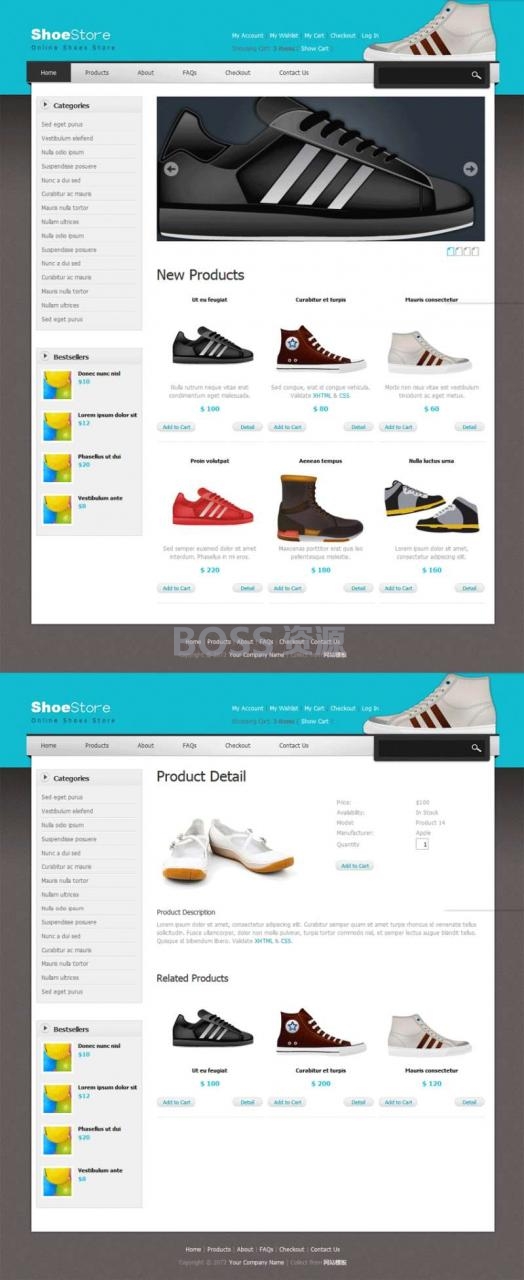 AT互联|国外时尚鞋子购物商城静态模板下载