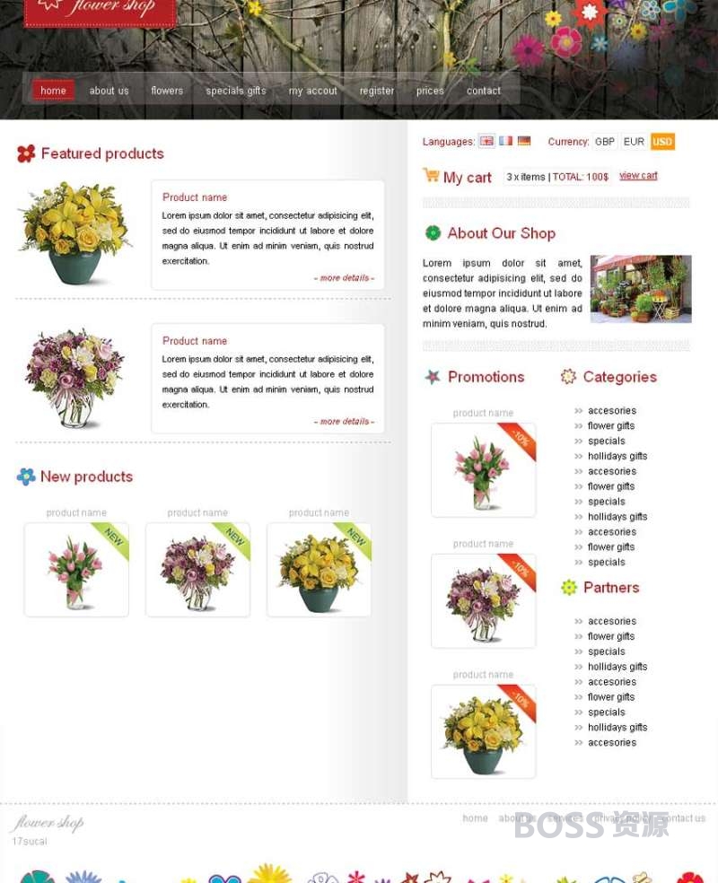 AT互联|国外花卉商店网上购物模板源码下载